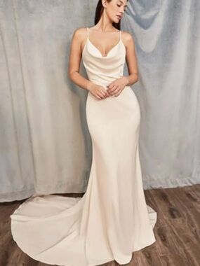 Elegant Cream Cowl Neck Spaghetti Strap Dress